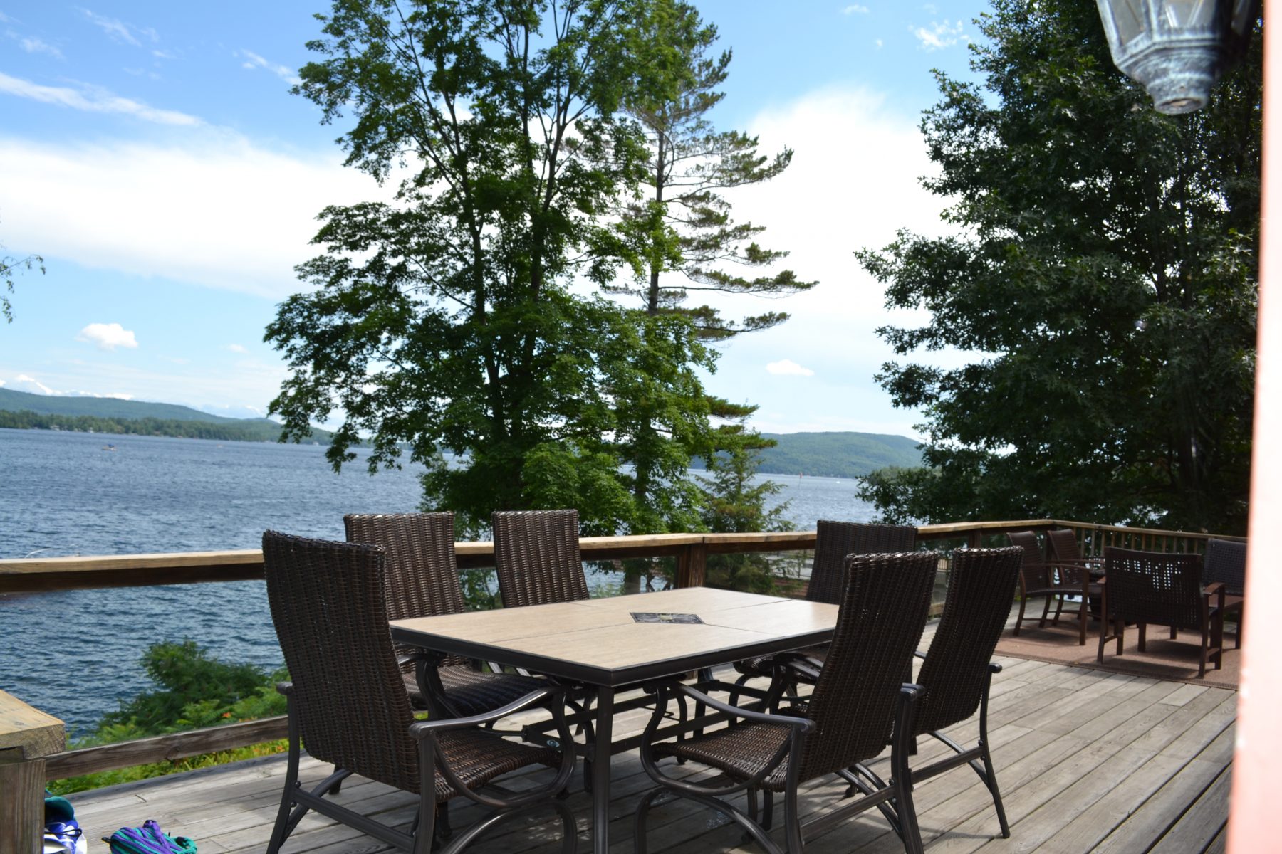 Table on lake side deck